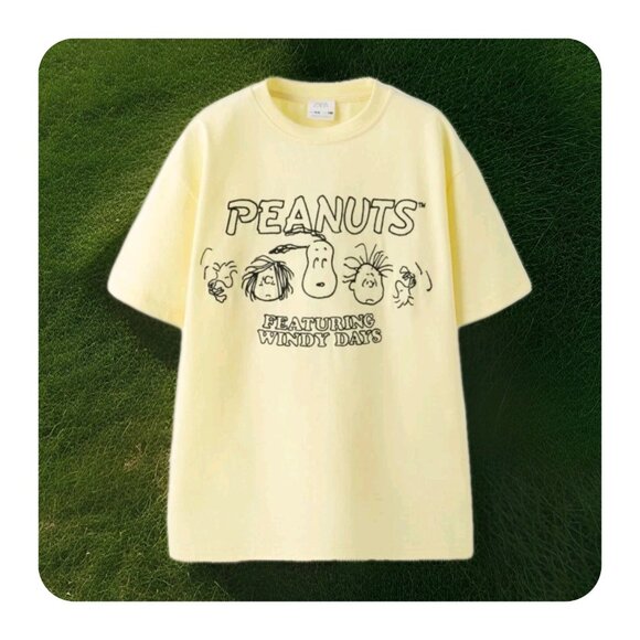 ZARA x Peanuts KIDS TSHIRT SZ 8-9 Yellow Snoopy Woodstock Linus Charlie Brown - Picture 1 of 6